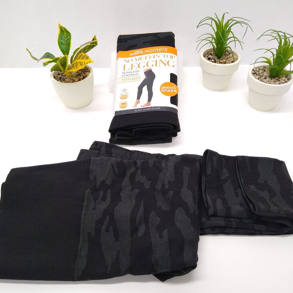 Warner's Blissful Benefits No Muffin Top Textured Leggings L/XL SMOOTH SHAPE Blk